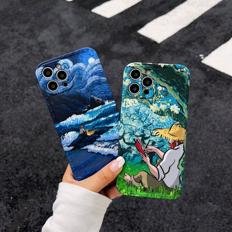 For iPhone 11 Pro Max Oil Painting IMD Straight TPU Protective Case