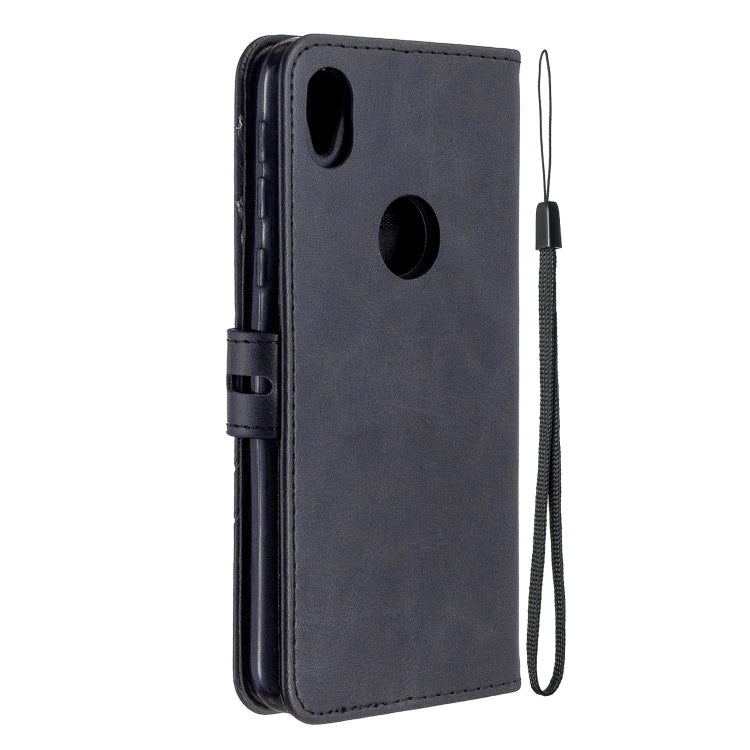 For Motorola Moto E6 Stitching Style 2-Color Cow Texture Horizontal Flip PU Leather Case with Holder & Card Slot & Lanyard