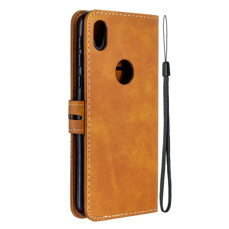 For Motorola Moto E6 Stitching Style 2-Color Cow Texture Horizontal Flip PU Leather Case with Holder & Card Slot & Lanyard