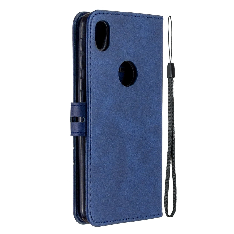 For Motorola Moto E6 Stitching Style 2-Color Cow Texture Horizontal Flip PU Leather Case with Holder & Card Slot & Lanyard