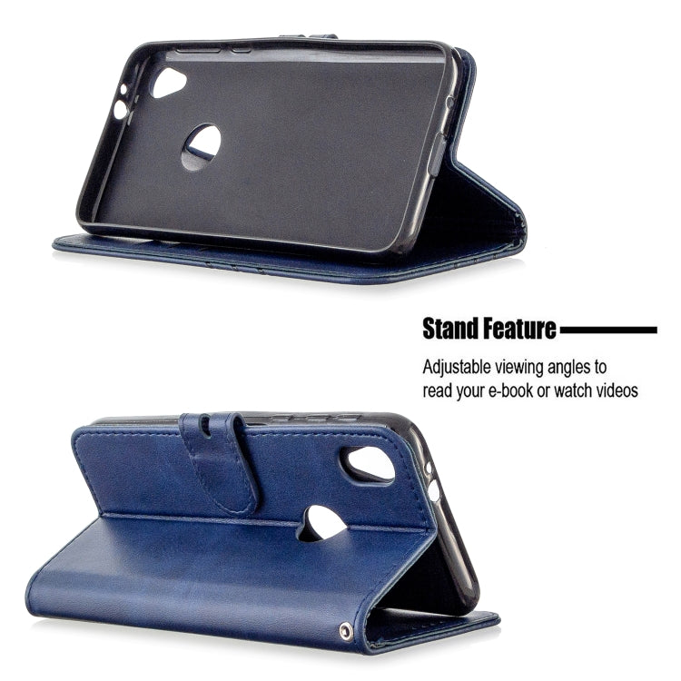 For Motorola Moto E6 Stitching Style 2-Color Cow Texture Horizontal Flip PU Leather Case with Holder & Card Slot & Lanyard