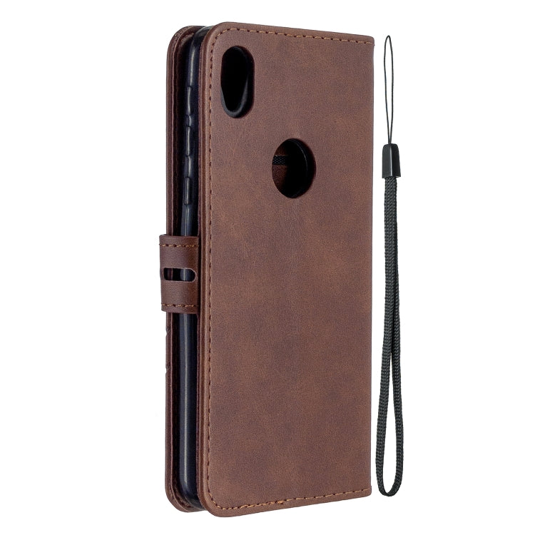 For Motorola Moto E6 Stitching Style 2-Color Cow Texture Horizontal Flip PU Leather Case with Holder & Card Slot & Lanyard