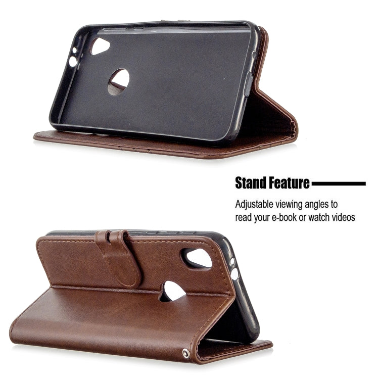 For Motorola Moto E6 Stitching Style 2-Color Cow Texture Horizontal Flip PU Leather Case with Holder & Card Slot & Lanyard