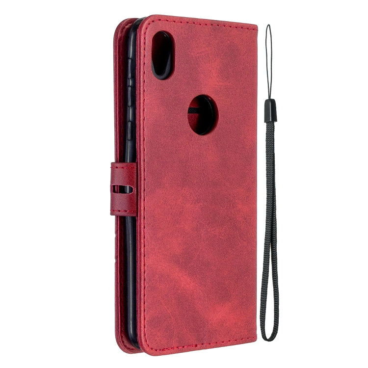 For Motorola Moto E6 Stitching Style 2-Color Cow Texture Horizontal Flip PU Leather Case with Holder & Card Slot & Lanyard