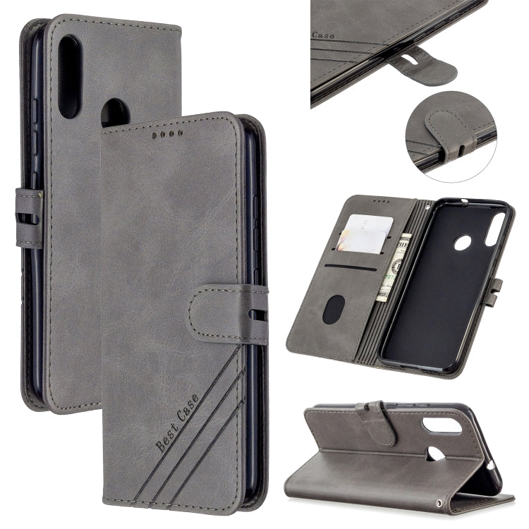 For Motorola Moto E6 Plus Stitching Style 2-Color Cow Texture Horizontal Flip PU Leather Case with Holder & Card Slot & Lanyard