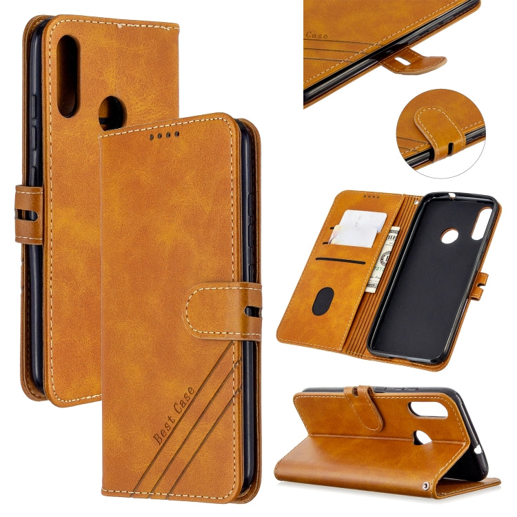 For Motorola Moto E6 Plus Stitching Style 2-Color Cow Texture Horizontal Flip PU Leather Case with Holder & Card Slot & Lanyard