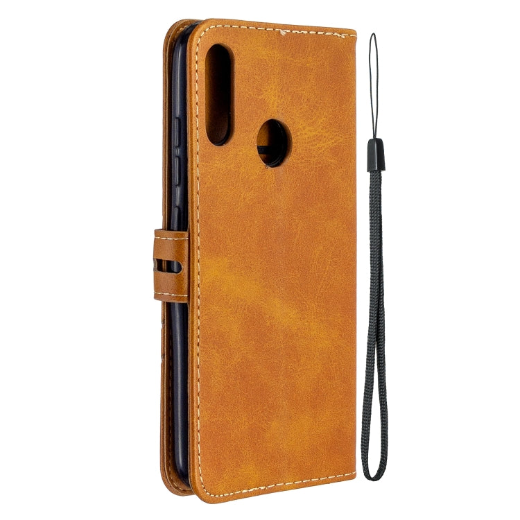 For Motorola Moto E6 Plus Stitching Style 2-Color Cow Texture Horizontal Flip PU Leather Case with Holder & Card Slot & Lanyard