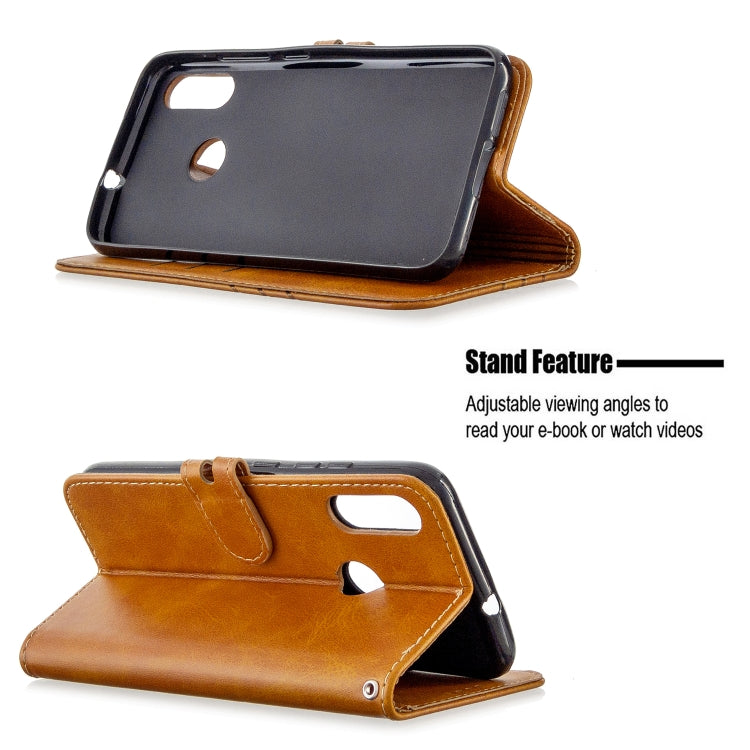 For Motorola Moto E6 Plus Stitching Style 2-Color Cow Texture Horizontal Flip PU Leather Case with Holder & Card Slot & Lanyard