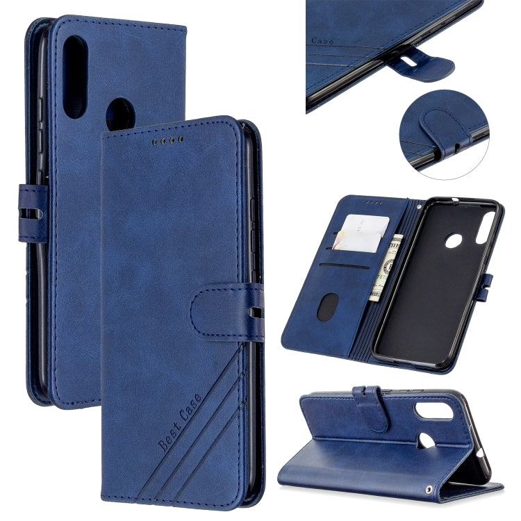 For Motorola Moto E6 Plus Stitching Style 2-Color Cow Texture Horizontal Flip PU Leather Case with Holder & Card Slot & Lanyard