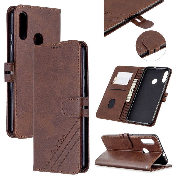 For Motorola Moto E6 Plus Stitching Style 2-Color Cow Texture Horizontal Flip PU Leather Case with Holder & Card Slot & Lanyard