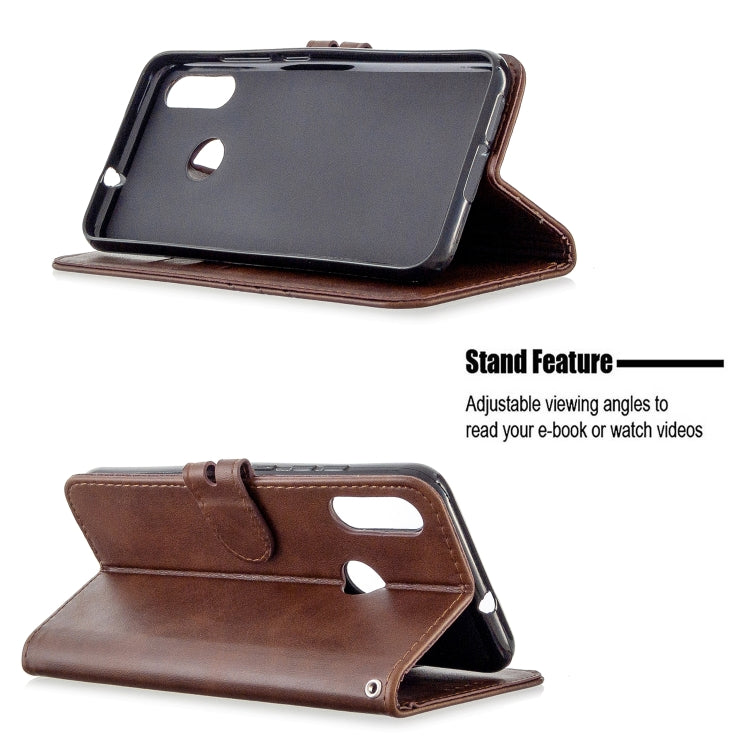 For Motorola Moto E6 Plus Stitching Style 2-Color Cow Texture Horizontal Flip PU Leather Case with Holder & Card Slot & Lanyard