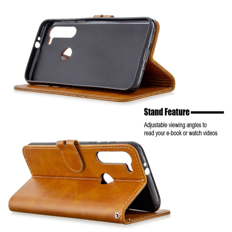 For Motorola Moto G8 Stitching Style 2-Color Cow Texture Horizontal Flip PU Leather Case with Holder & Card Slot & Lanyard