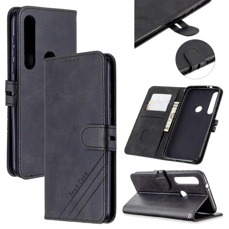 For Motorola Moto G8 Plus Stitching Style 2-Color Cow Texture Horizontal Flip PU Leather Case with Holder & Card Slot & Lanyard