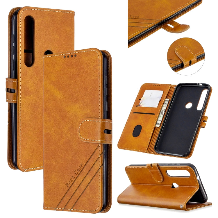 For Motorola Moto G8 Plus Stitching Style 2-Color Cow Texture Horizontal Flip PU Leather Case with Holder & Card Slot & Lanyard