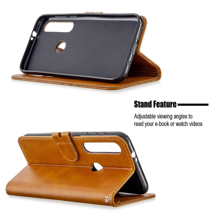 For Motorola Moto G8 Plus Stitching Style 2-Color Cow Texture Horizontal Flip PU Leather Case with Holder & Card Slot & Lanyard