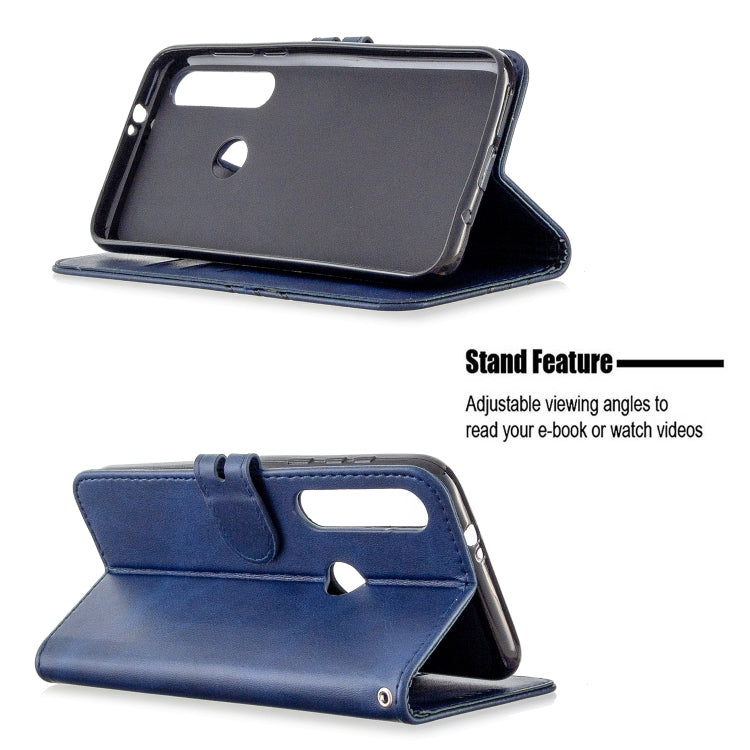 For Motorola Moto G8 Plus Stitching Style 2-Color Cow Texture Horizontal Flip PU Leather Case with Holder & Card Slot & Lanyard