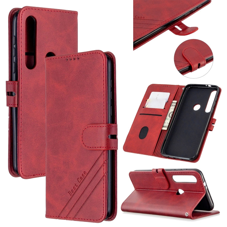 For Motorola Moto G8 Plus Stitching Style 2-Color Cow Texture Horizontal Flip PU Leather Case with Holder & Card Slot & Lanyard