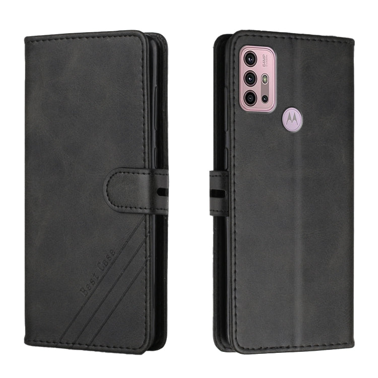 For Motorola Moto G10 / G30 Stitching Style 2-Color Cow Texture Horizontal Flip PU Leather Case with Holder & Card Slot & Lanyard