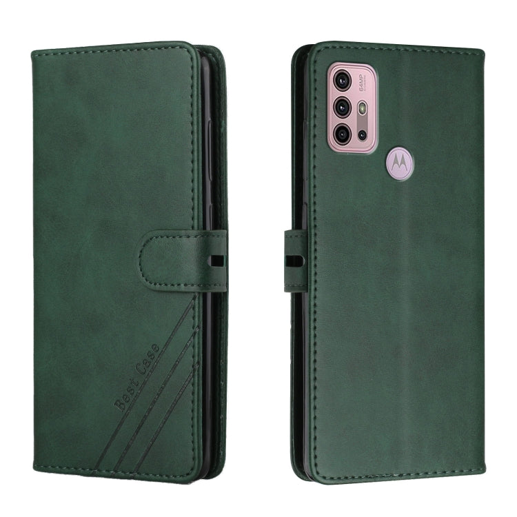 For Motorola Moto G10 / G30 Stitching Style 2-Color Cow Texture Horizontal Flip PU Leather Case with Holder & Card Slot & Lanyard