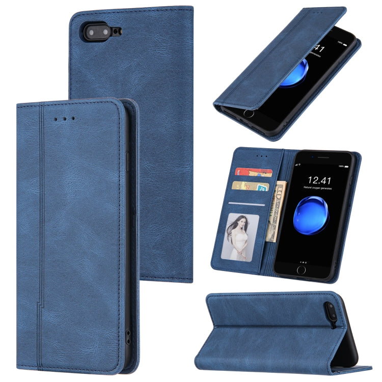 Skin Feel Pressure Line Magnetic Horizontal Flip Leather Case with Holder & Card Slot & Wallet & Photo Frame For iPhone 7 Plus / 8 Plus