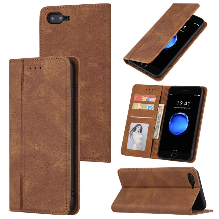 Skin Feel Pressure Line Magnetic Horizontal Flip Leather Case with Holder & Card Slot & Wallet & Photo Frame For iPhone 7 Plus / 8 Plus
