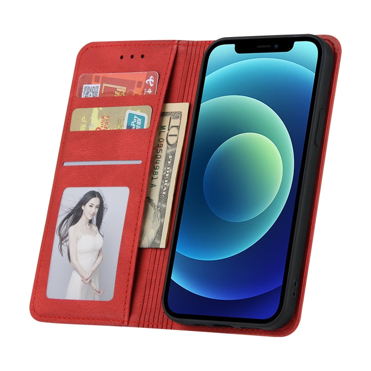 For iPhone 11 Skin Feel Pressure Line Magnetic Horizontal Flip Leather Case with Holder & Card Slot & Wallet & Photo Frame