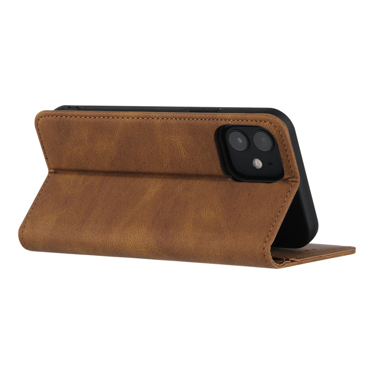 For iPhone 11 Skin Feel Pressure Line Magnetic Horizontal Flip Leather Case with Holder & Card Slot & Wallet & Photo Frame