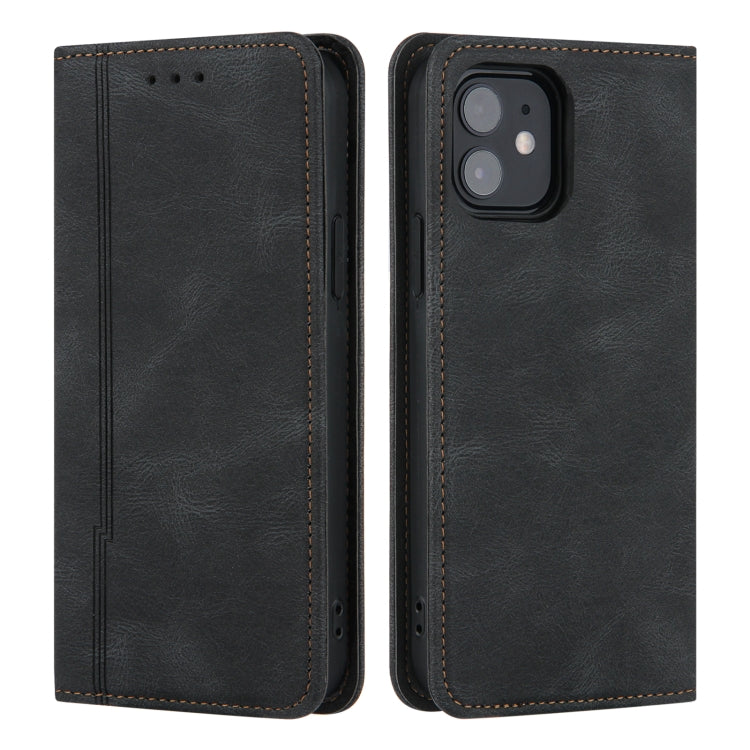 For iPhone 12 / 12 Pro Skin Feel Pressure Line Magnetic Horizontal Flip Leather Case with Holder & Card Slot & Wallet & Photo Frame