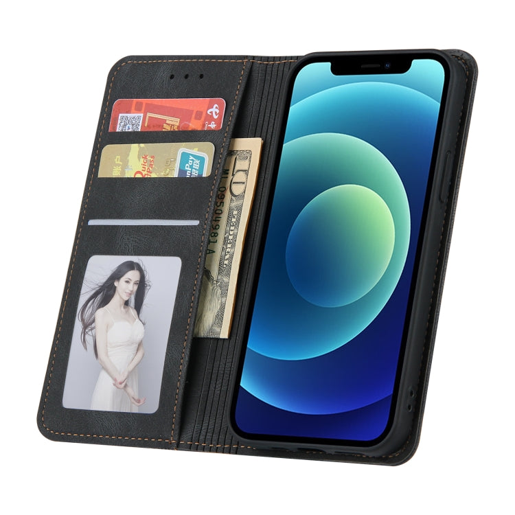 For iPhone 12 / 12 Pro Skin Feel Pressure Line Magnetic Horizontal Flip Leather Case with Holder & Card Slot & Wallet & Photo Frame