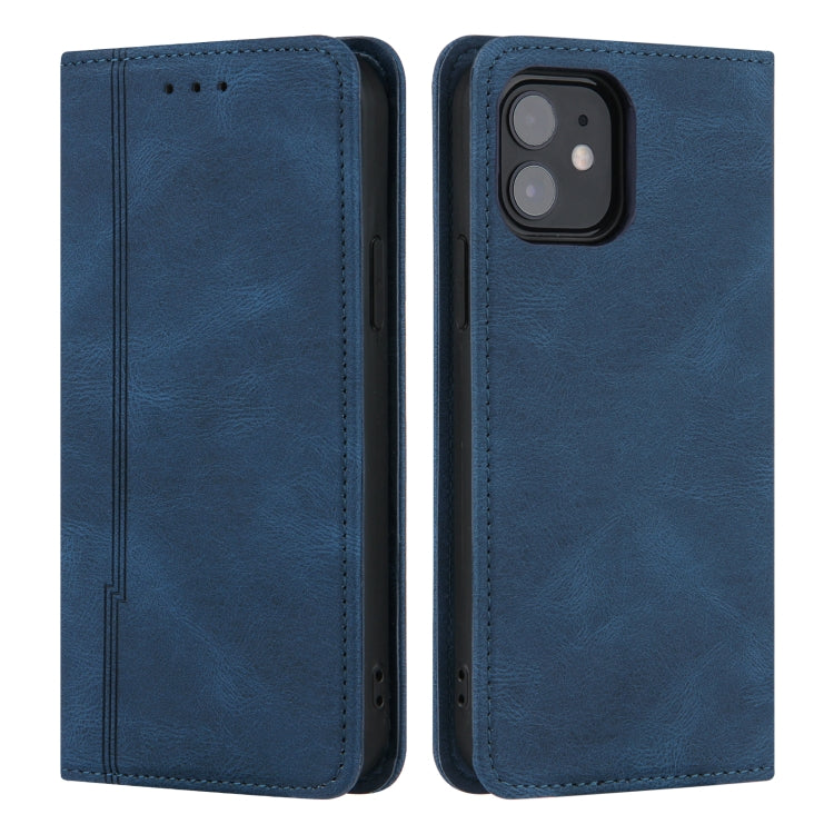 For iPhone 12 mini Skin Feel Pressure Line Magnetic Horizontal Flip Leather Case with Holder & Card Slot & Wallet & Photo Frame