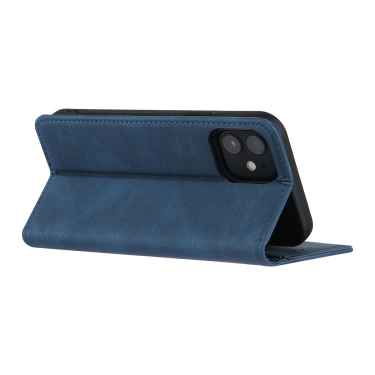 For iPhone 12 mini Skin Feel Pressure Line Magnetic Horizontal Flip Leather Case with Holder & Card Slot & Wallet & Photo Frame