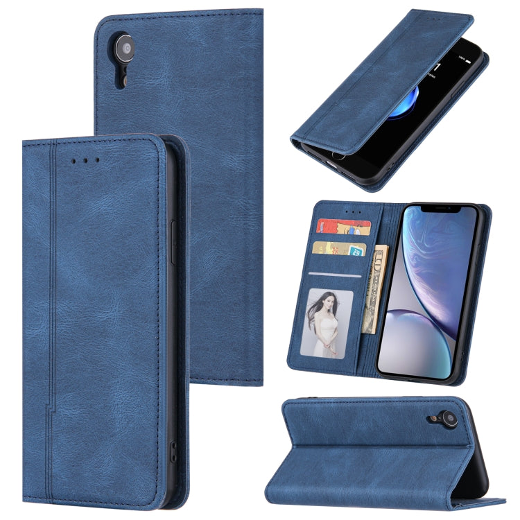 For iPhone X / XS Skin Feel Pressure Line Magnetic Horizontal Flip Leather Case with Holder & Card Slot & Wallet & Photo Frame
