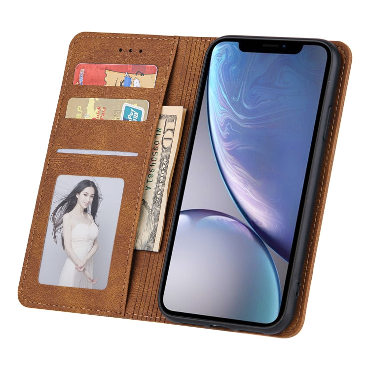 For iPhone X / XS Skin Feel Pressure Line Magnetic Horizontal Flip Leather Case with Holder & Card Slot & Wallet & Photo Frame