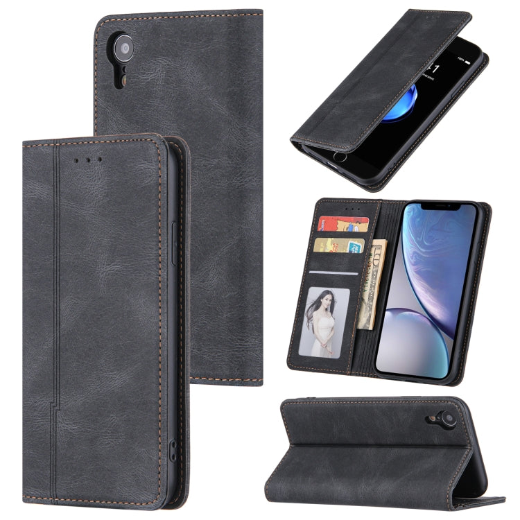 For iPhone X / XS Skin Feel Pressure Line Magnetic Horizontal Flip Leather Case with Holder & Card Slot & Wallet & Photo Frame