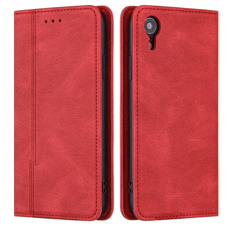 For iPhone XR Skin Feel Pressure Line Magnetic Horizontal Flip Leather Case with Holder & Card Slot & Wallet & Photo Frame