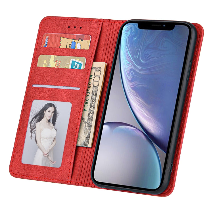 For iPhone XR Skin Feel Pressure Line Magnetic Horizontal Flip Leather Case with Holder & Card Slot & Wallet & Photo Frame