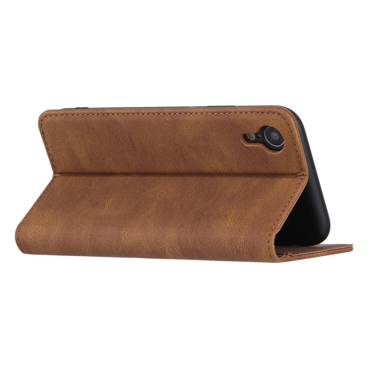 For iPhone XR Skin Feel Pressure Line Magnetic Horizontal Flip Leather Case with Holder & Card Slot & Wallet & Photo Frame