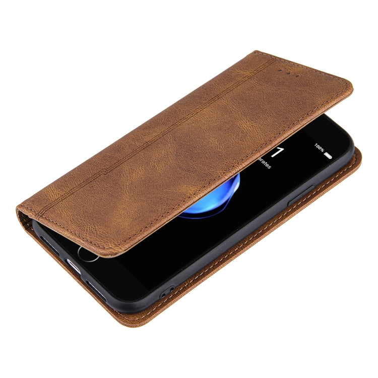 For iPhone XR Skin Feel Pressure Line Magnetic Horizontal Flip Leather Case with Holder & Card Slot & Wallet & Photo Frame