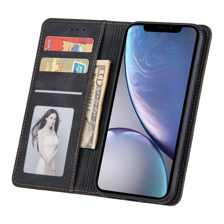 For iPhone XR Skin Feel Pressure Line Magnetic Horizontal Flip Leather Case with Holder & Card Slot & Wallet & Photo Frame