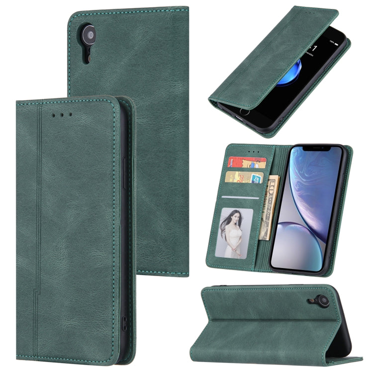 For iPhone XS Max Skin Feel Pressure Line Magnetic Horizontal Flip Leather Case with Holder & Card Slot & Wallet & Photo Frame