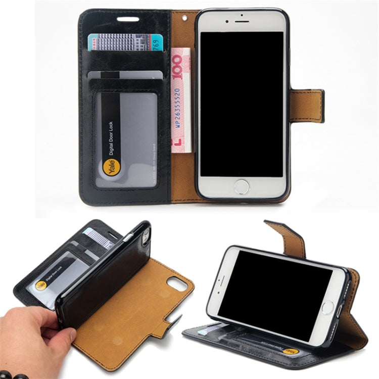 For iPhone SE 2022 / SE 2020 / 8 / 7 Crazy Horse Texture Detachable Magnetic Back Cover Horizontal Flip Leather Case with Holder & Card Slots & Photo Frame & Wallet