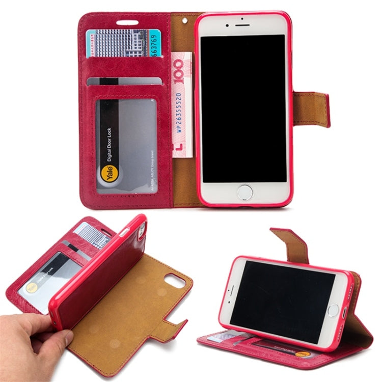 For iPhone SE 2022 / SE 2020 / 8 / 7 Crazy Horse Texture Detachable Magnetic Back Cover Horizontal Flip Leather Case with Holder & Card Slots & Photo Frame & Wallet