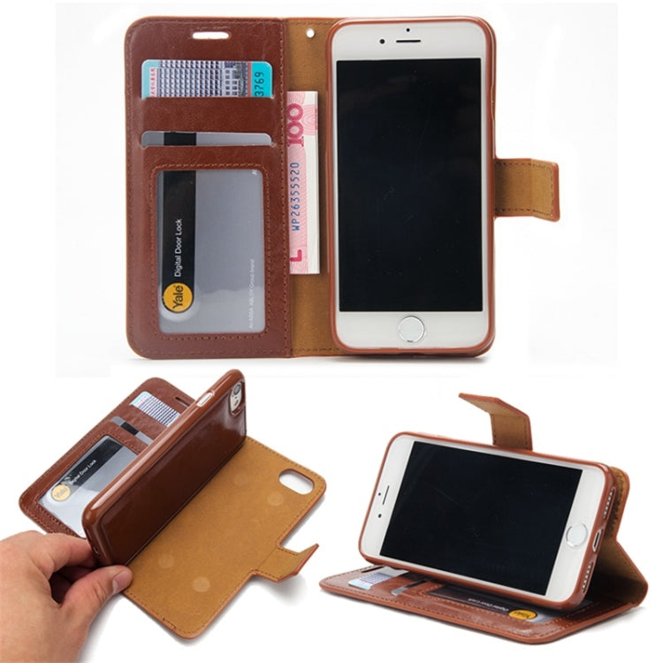 For iPhone SE 2022 / SE 2020 / 8 / 7 Crazy Horse Texture Detachable Magnetic Back Cover Horizontal Flip Leather Case with Holder & Card Slots & Photo Frame & Wallet