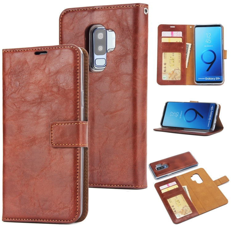 For Samsung Galaxy S9+ Crazy Horse Texture Detachable Magnetic Back Cover Horizontal Flip Leather Case with Holder & Card Slots & Photo Frame & Wallet