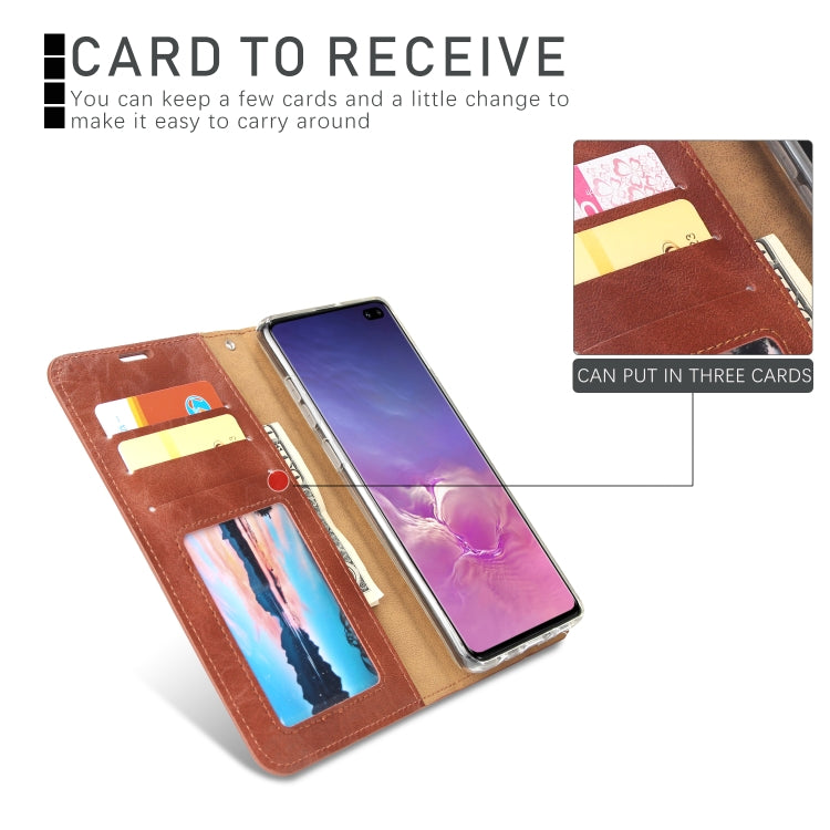 For Samsung Galaxy S10+ Crazy Horse Texture Detachable Magnetic Back Cover Horizontal Flip Leather Case with Holder & Card Slots & Photo Frame & Wallet