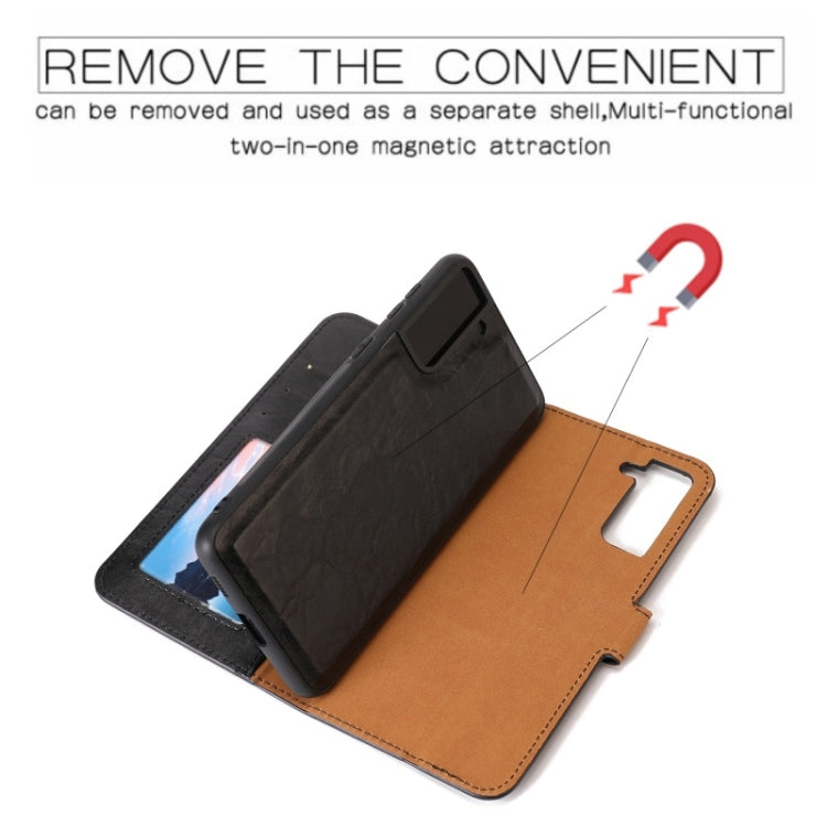For Samsung Galaxy S21 5G Crazy Horse Texture Detachable Magnetic Back Cover Horizontal Flip Leather Case with Holder & Card Slots & Photo Frame & Wallet