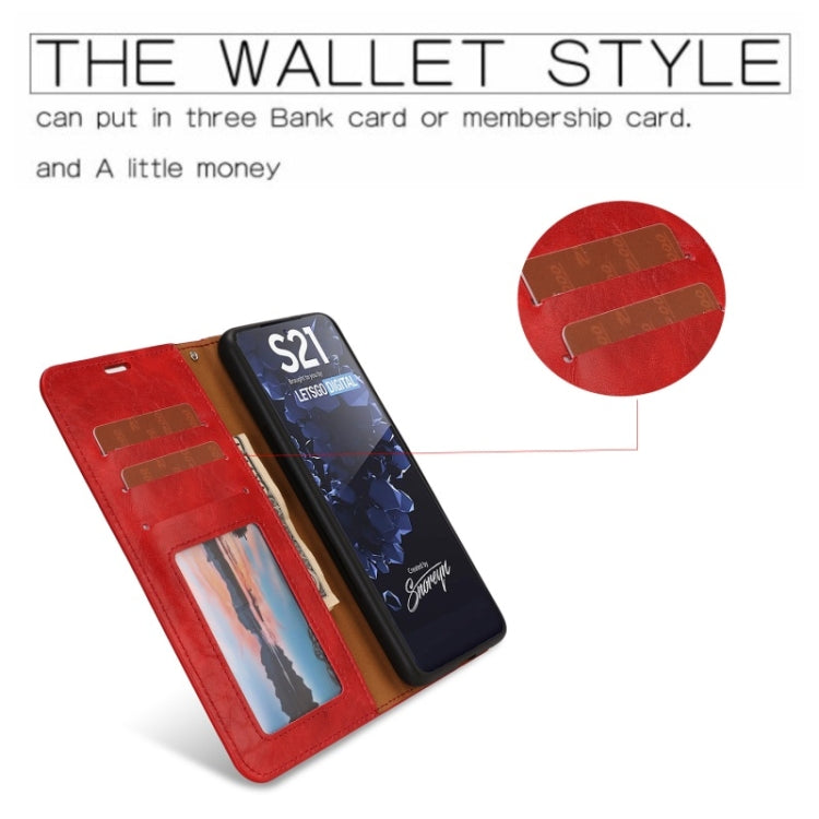 For Samsung Galaxy S21 5G Crazy Horse Texture Detachable Magnetic Back Cover Horizontal Flip Leather Case with Holder & Card Slots & Photo Frame & Wallet