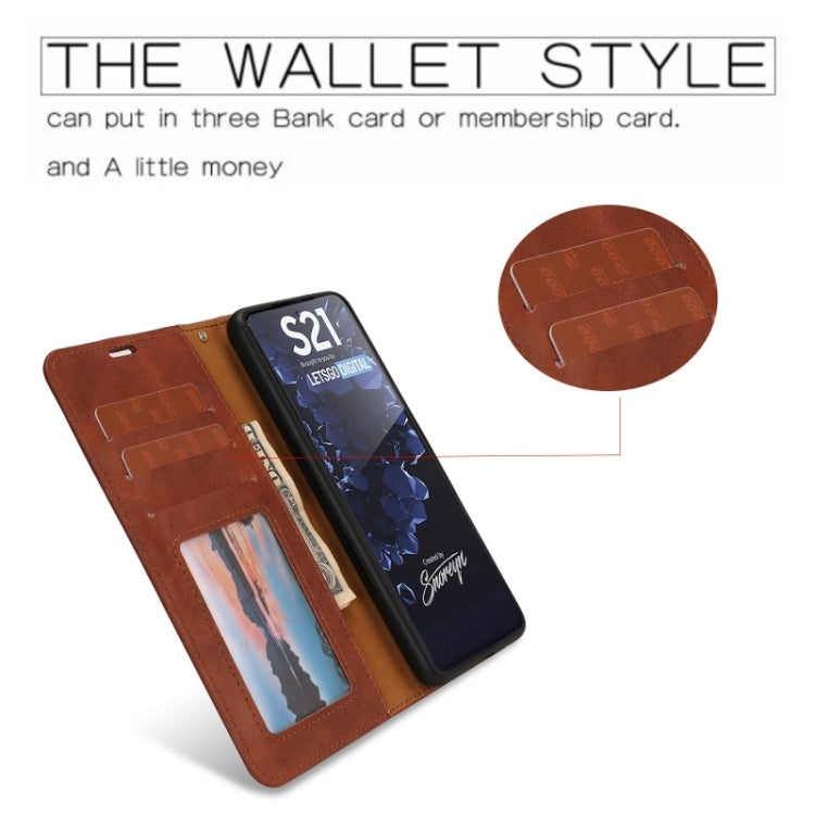 For Samsung Galaxy S21 5G Crazy Horse Texture Detachable Magnetic Back Cover Horizontal Flip Leather Case with Holder & Card Slots & Photo Frame & Wallet