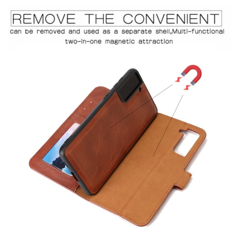 For Samsung Galaxy S21 5G Crazy Horse Texture Detachable Magnetic Back Cover Horizontal Flip Leather Case with Holder & Card Slots & Photo Frame & Wallet