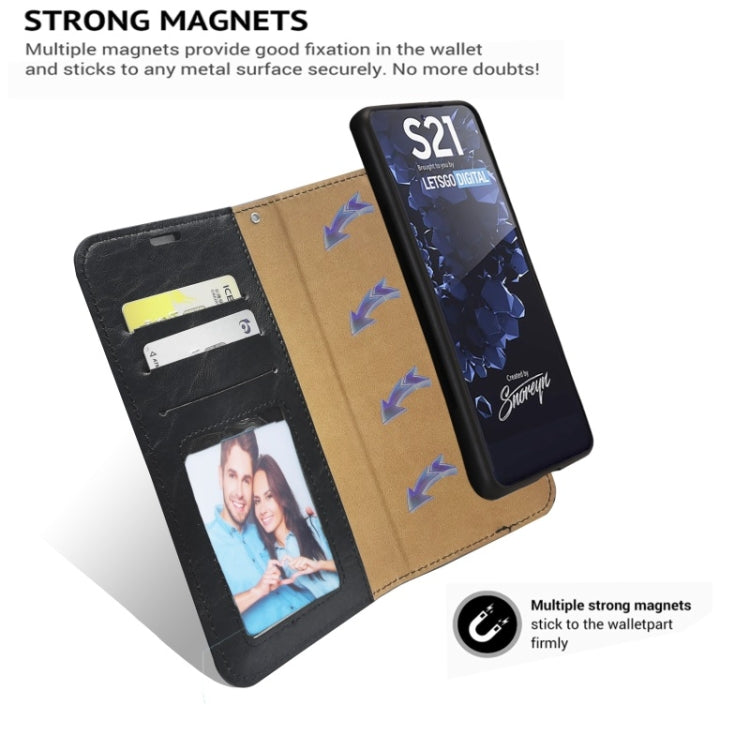 For Samsung Galaxy S21 5G Crazy Horse Texture Detachable Magnetic Back Cover Horizontal Flip Leather Case with Holder & Card Slots & Photo Frame & Wallet